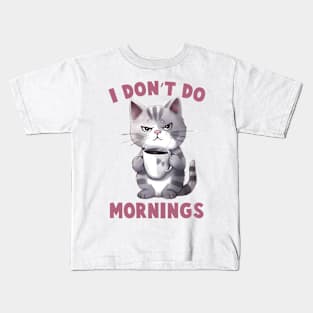 I don't do mornings Cat Funny Quote Hilarious Sayings Humor Kids T-Shirt